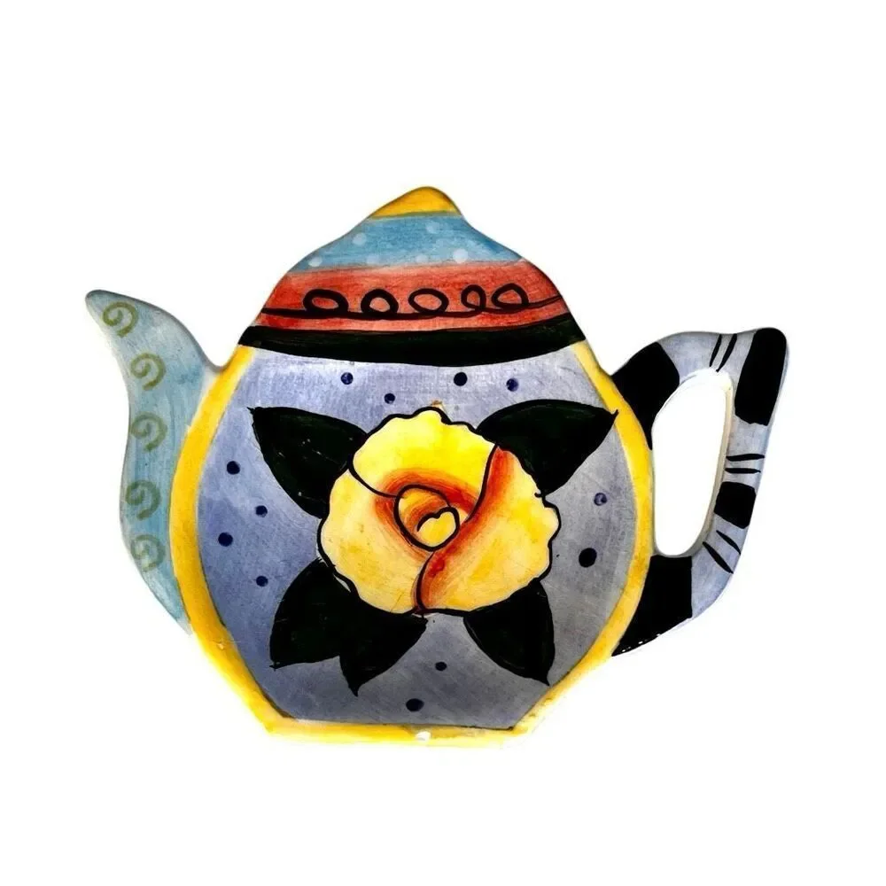 Milson & Louis Hand Painted Floral Ceramic Teapot Tea Bag Spoon Holder